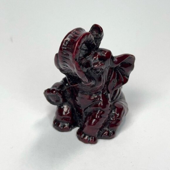 Mini Elephant Figurine Trunk Up Sitting Dark Red Burgundy 2.25" Resin Good Luck - Picture 2 of 16